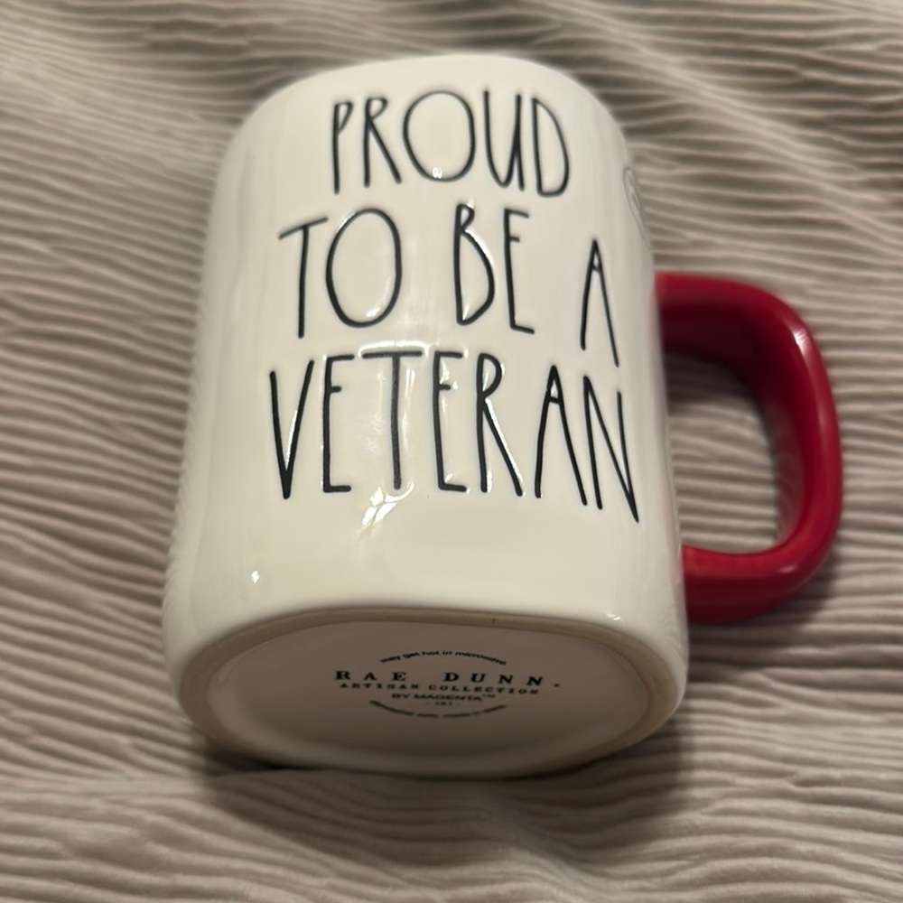 Rae Dunn White and Red Veteran Mug